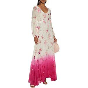 NWT $1K LoveShackFancy Floral Zaria Beaded Gown Off White Size 0